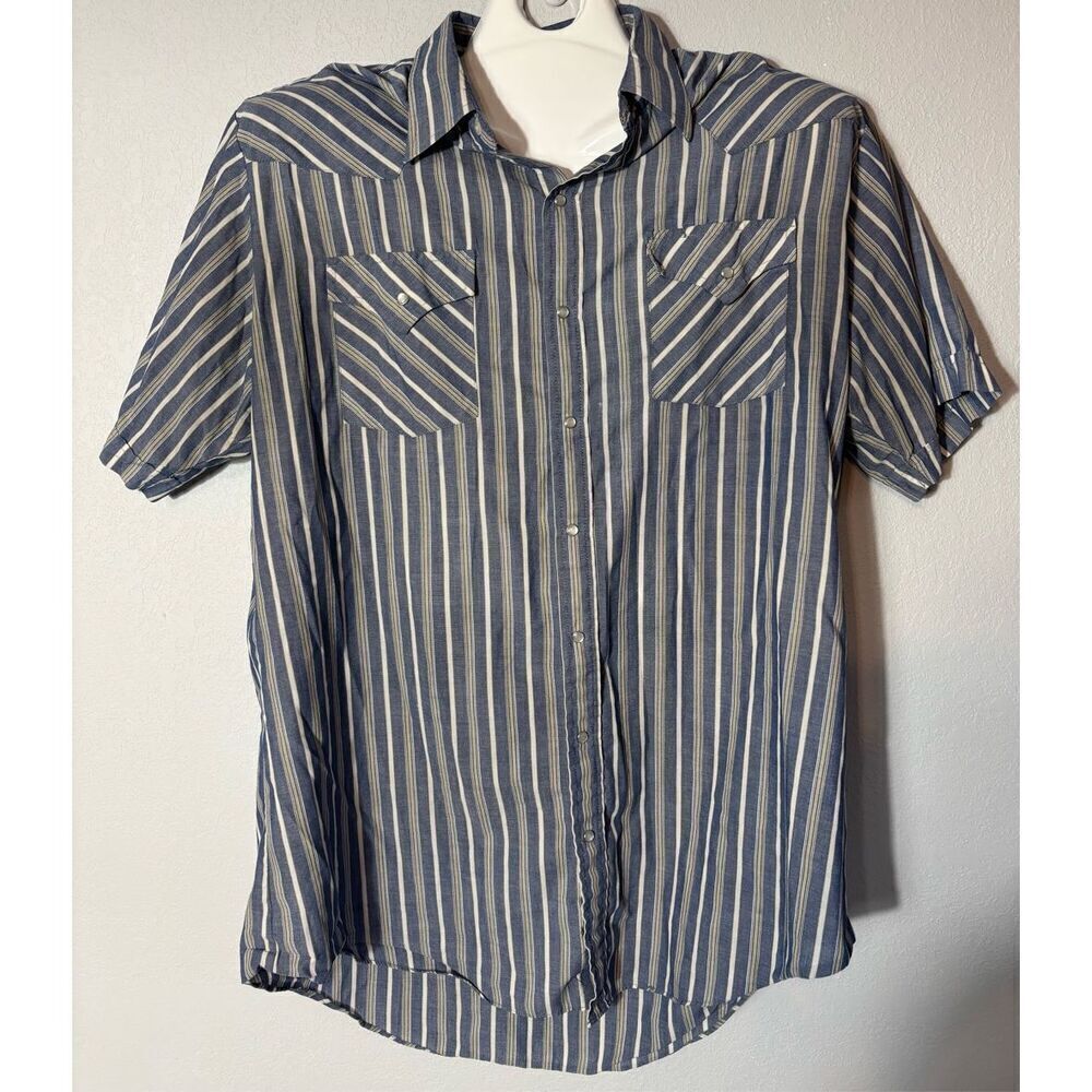Ely Cattleman Shirt Men XLT Blue Striped Pearl Snap Western
